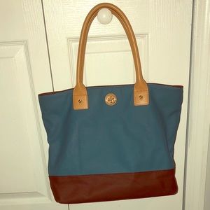 Tory Burch teal and brown Tote